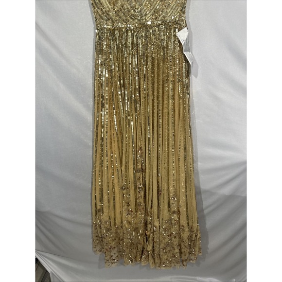 NWT Mac Duggal [ 4 ] 5223 Sequin & Floral Embellished A Line Gown in Gold #S2035 - Picture 10 of 14